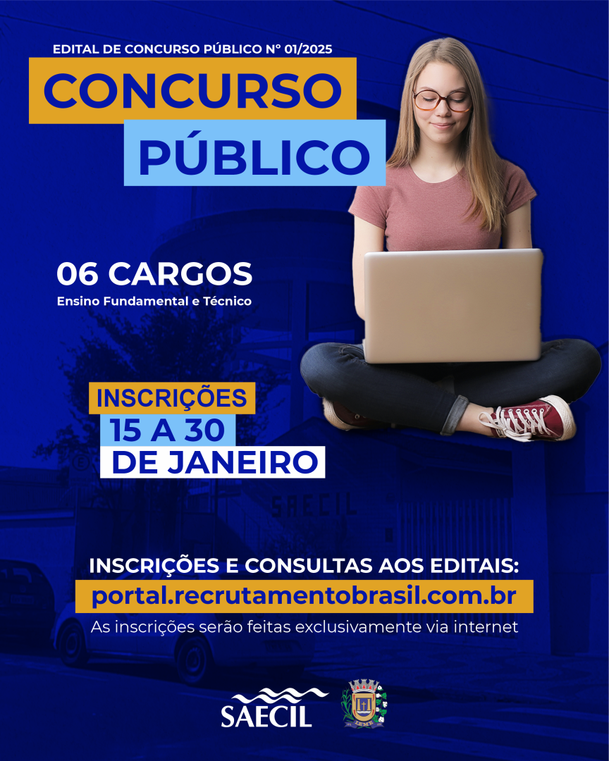 SAECIL ABRE INSCRIÇÕES PARA CONCURSO PÚBLICO EM 06 CARGOS DIFERENTES