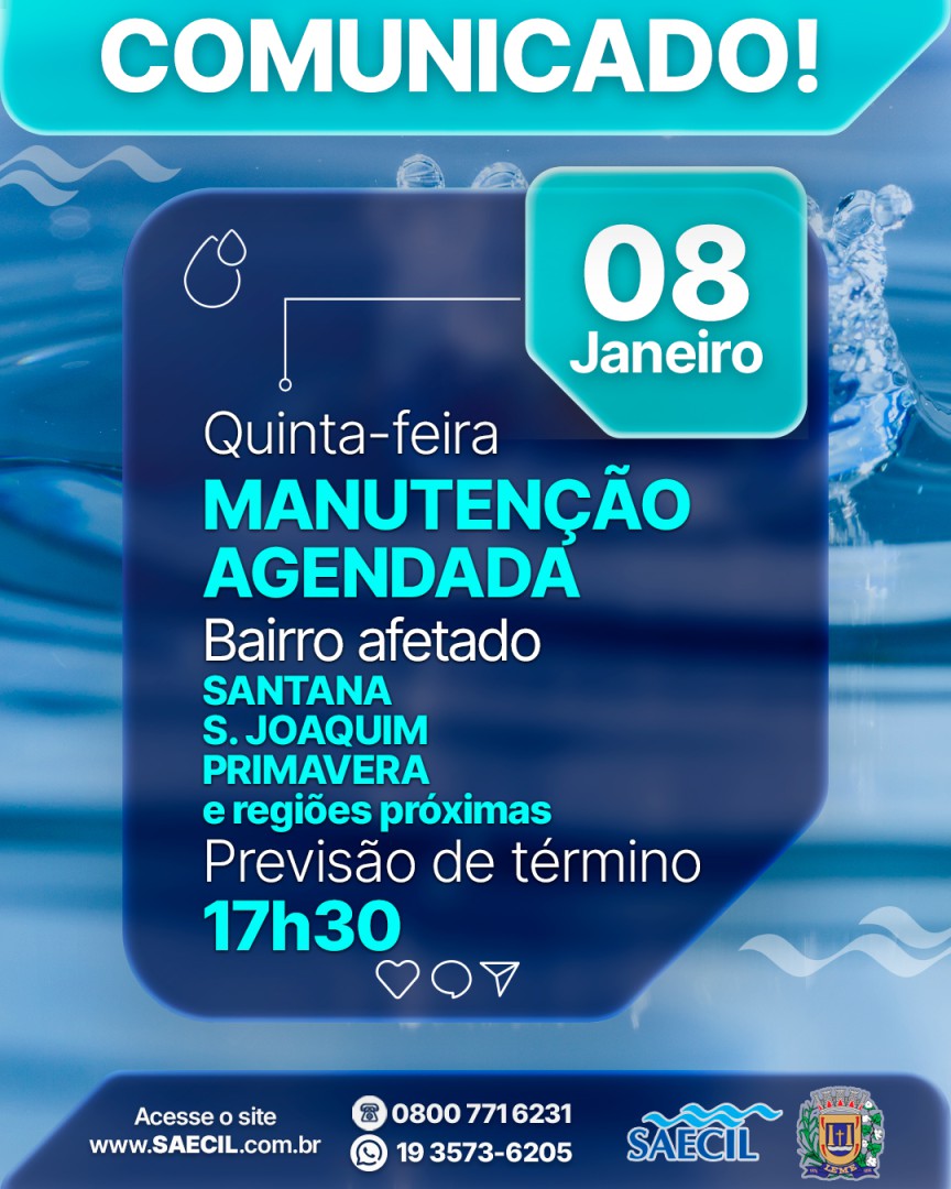 SAECIL REALIZA MANUTENÇÃO PROGRAMADA NA UNIDADE DO BAIRRO SANTANA NESTA QUINTA-FEIRA (08)