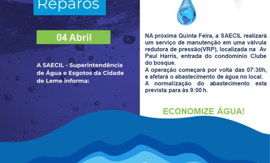 SAECIL REALIZARÁ MANUTENÇÃO NA AVENIDA PAUL HARRIS NA PRÓXIMA QUINTA, DIA 04