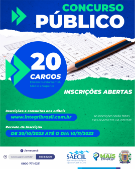 SAECIL ABRE INSCRIÇÕES PARA CONCURSO PÚBLICO EM 20 CARGOS DIFERENTES